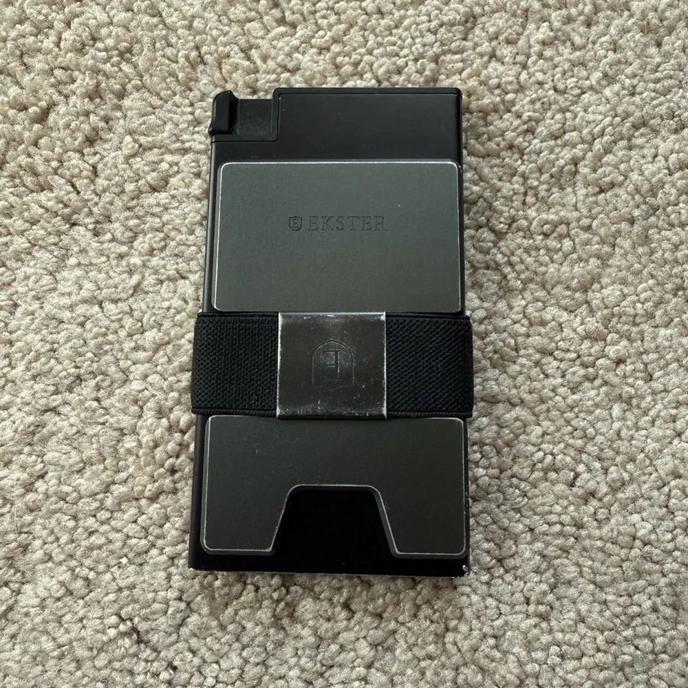 Slim Metal Card Holder with Elastic Strap - Black and Gunmetal
